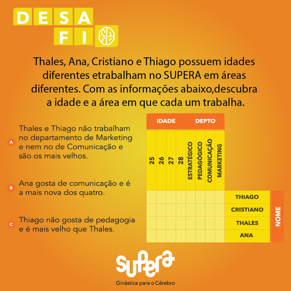 Desafio Revista SUPERA - Lógica - SUPERA - Ginástica para o Cérebro